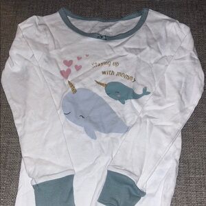 Carter's White and Teal Narwhal Pajama Top